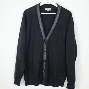 COPY - ADAM Lippes Black Merino Wool leather trimmed button up cardigan XL